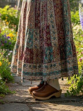 Swedish Bastad-Joffeln Brown Leather Braided on Wood Clogs Size 11.5 Women's